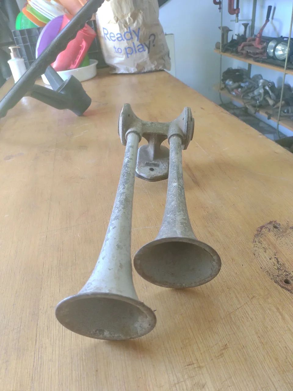 Buzina antiga a ar completa raridade 