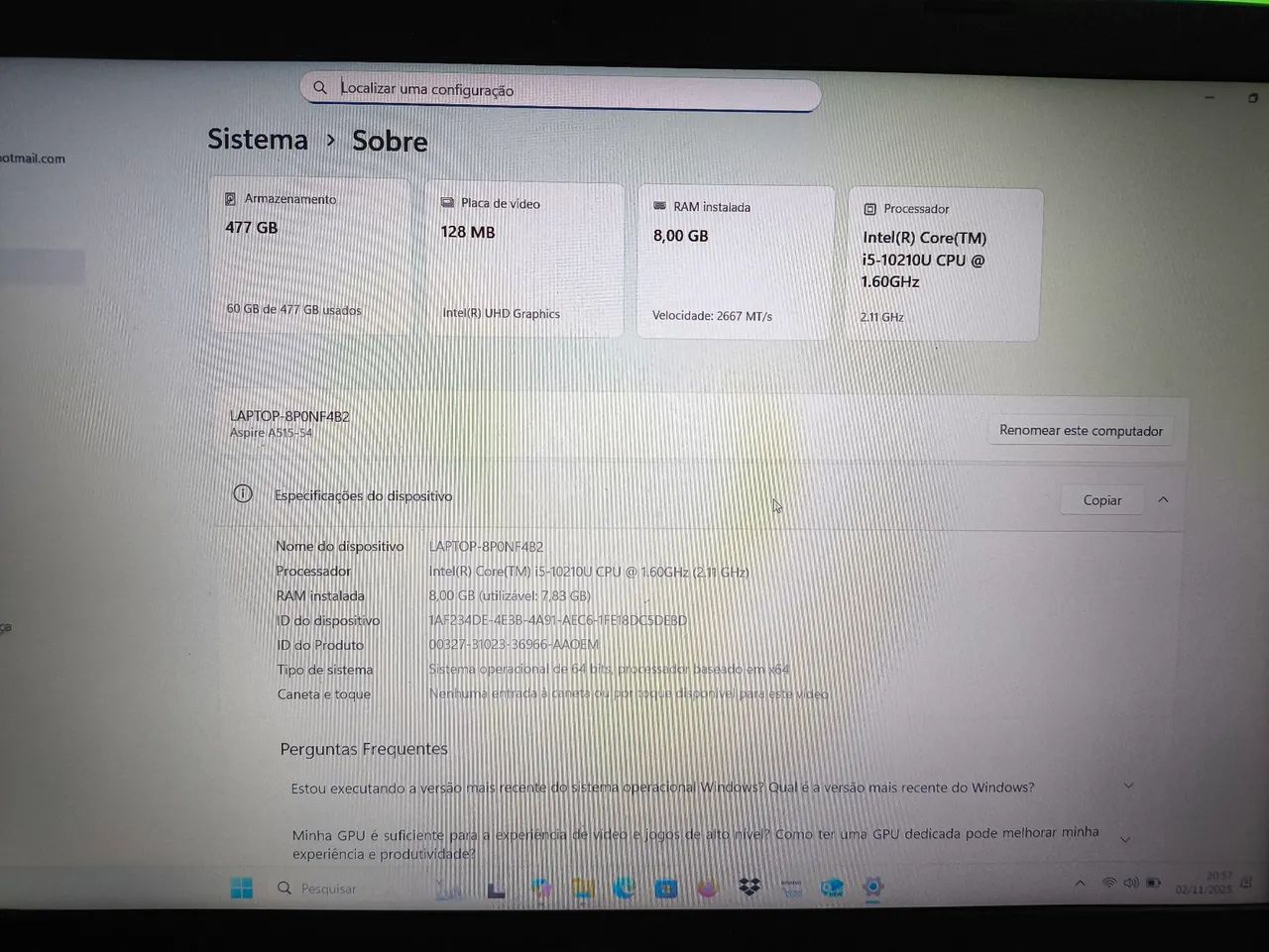 Vendo Notebook Semi Novo Acer Aspire 5 i5 10° geração  - Foto 2