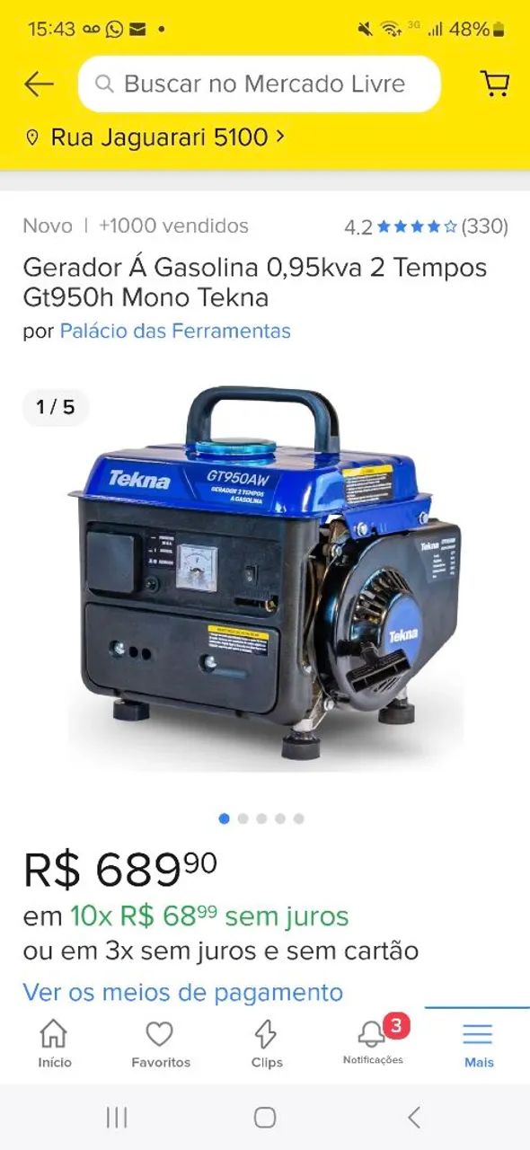Gerador a Gasolina 0,95kva 2 Tempos Tekna Gt950h - Foto 2