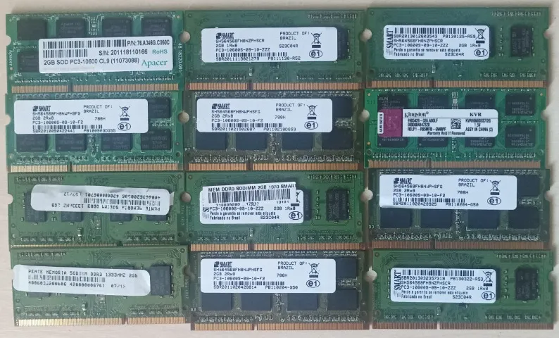 Kit Lote 10 Memorias 2GB PC3 1333MHZ 10600