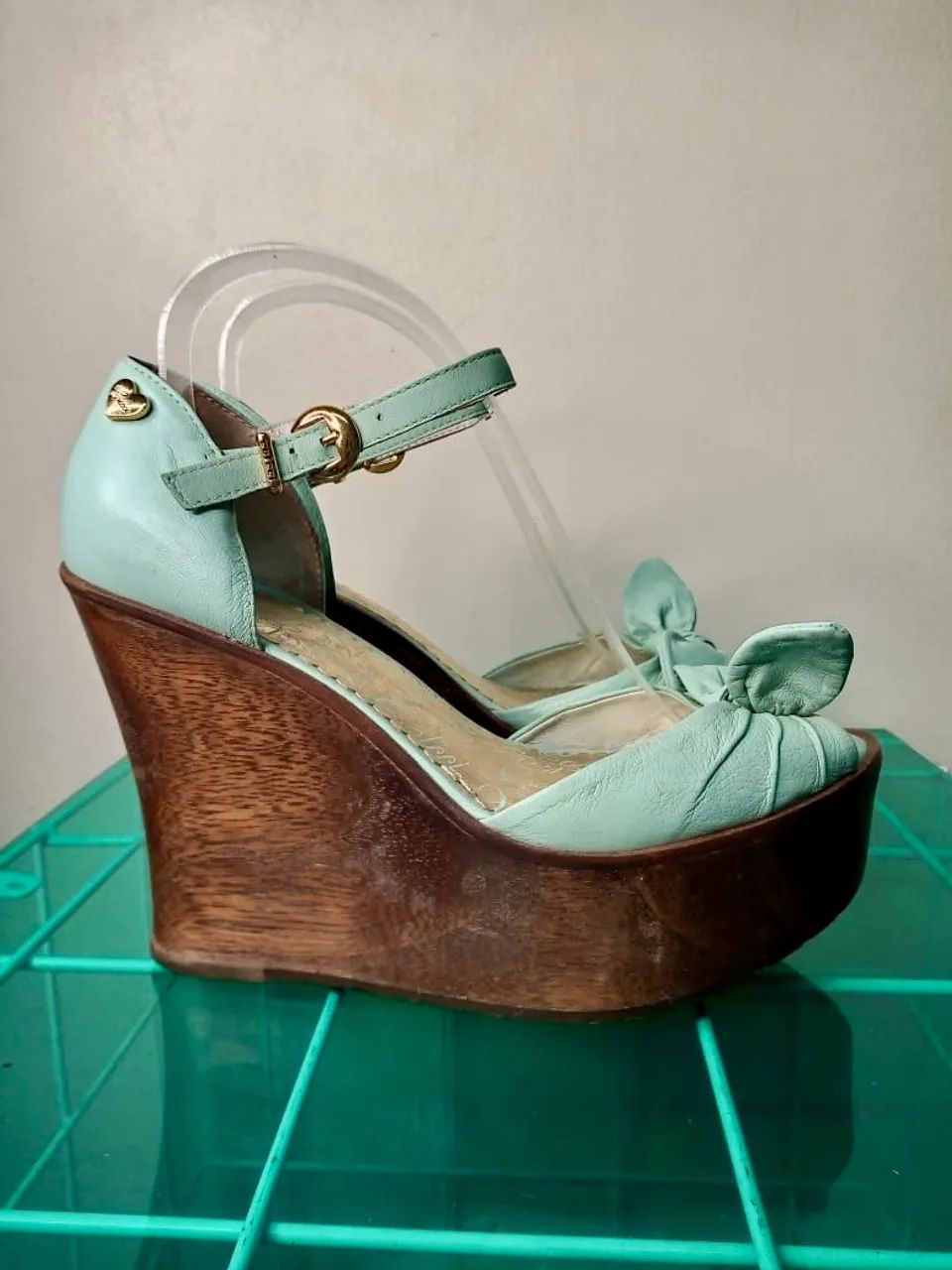 Sandália Plataforma Colcci Verde Menta com Salto Amadeirado - Tamanho 36