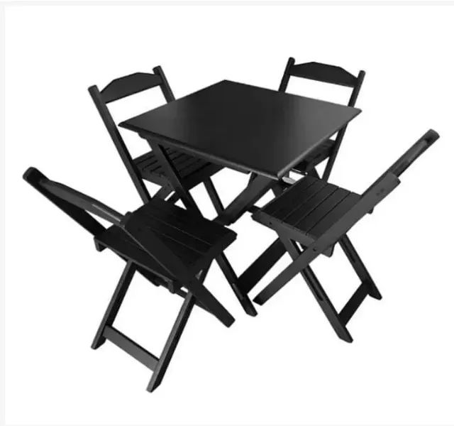 conjunto mesa dobrável 70x70 com 4 cadeiras preta