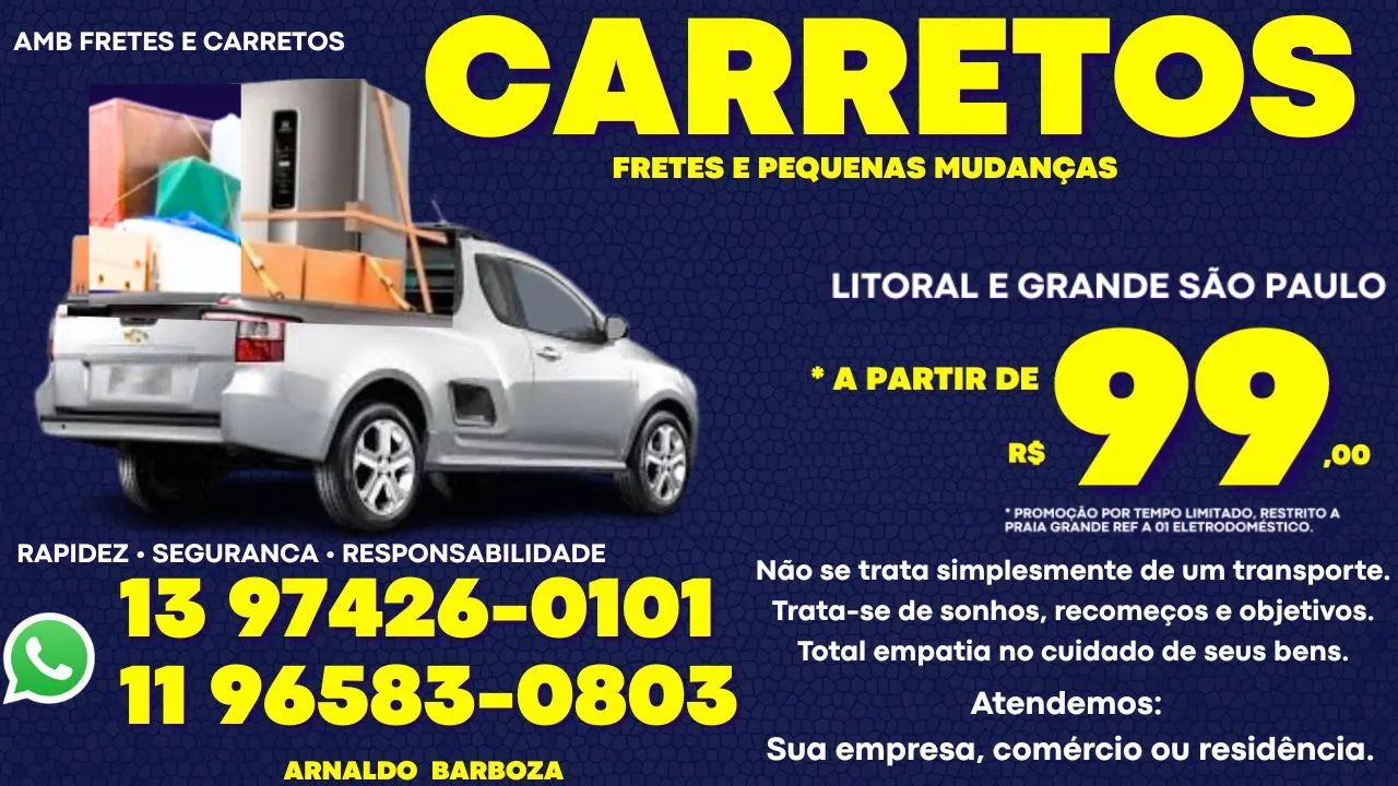 Carretos, fretes e pequenas mudanças . Litoral e toda Baixada Santista 