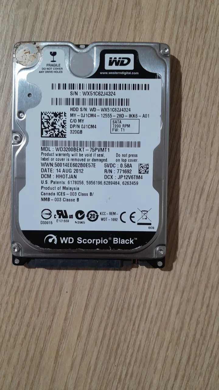 HD 320GB WD Scorpio Black SATA 7200RPM