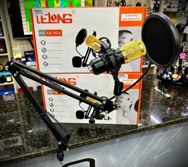 Microfone Condensador com Braço, Pop Filter e Suporte - Ideal para Streamers e Podcasters