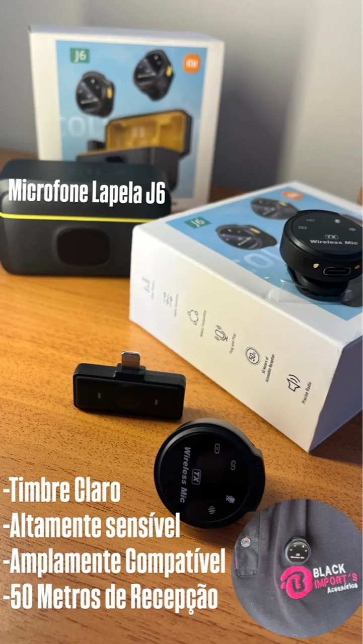 Microfone Lapela J6 Sem Fio - Áudio Claro e Alta Sensibilidade