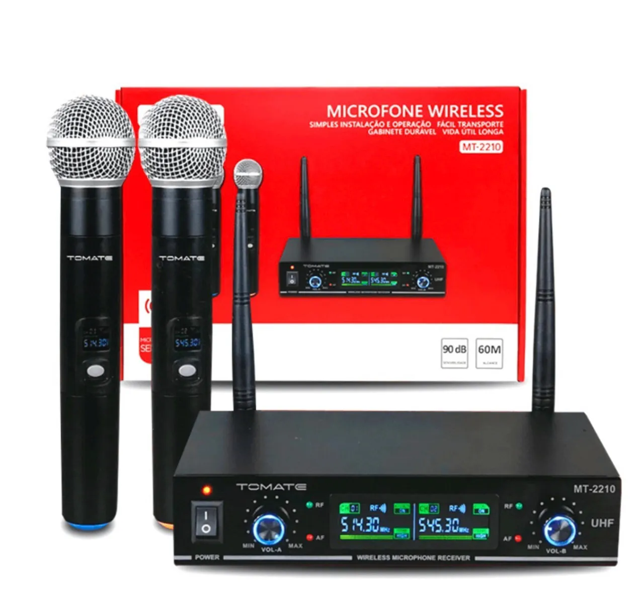 Microfone Wireless Duplo TOMATE MT-2210 - UHF - 60m