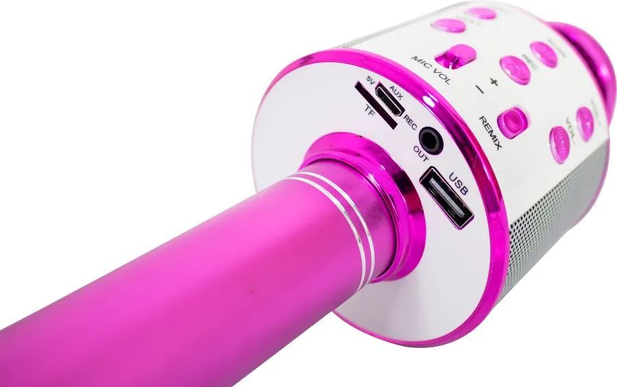 Microfone Karaoke Infantil Rosa com Bluetooth e Luzes - Foto 3