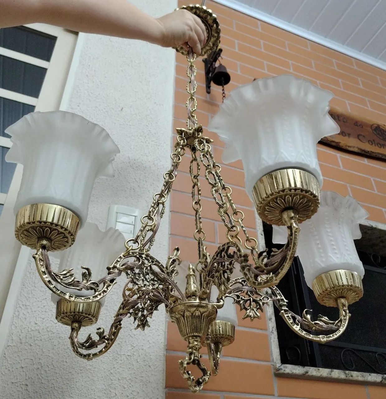 Lustre antigo em bronze maciço para cinco lâmpadas - Foto 5