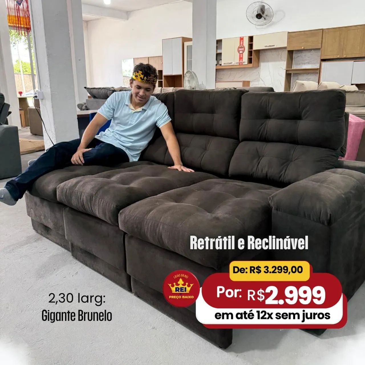 Sofá Gigante Brunnelo Retrátil e Reclinável em até 12x sem Juros