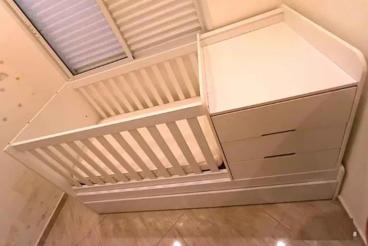 Berço 4 em 1 Branco com Cômoda, Bicama e Colchão D18 - Foto 5