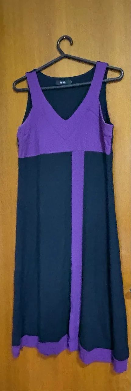 Vestido Longuete Preto e Roxo com forro - Foto 2