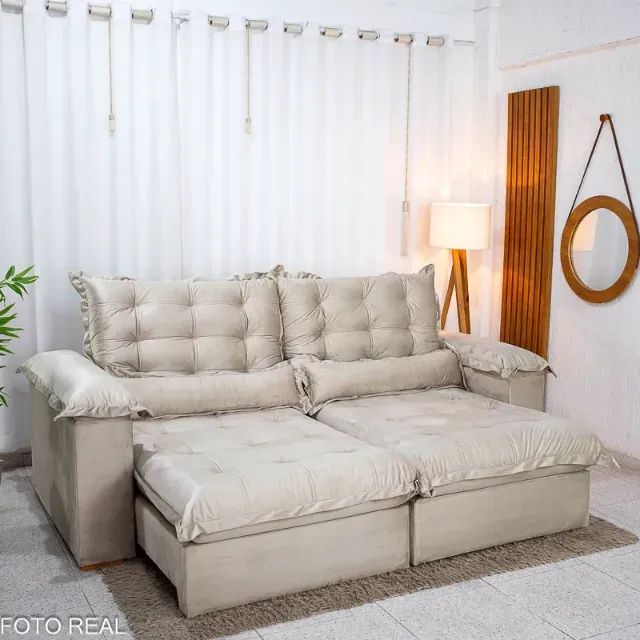Sofá retrátil creme entrga rápida 2,50m
