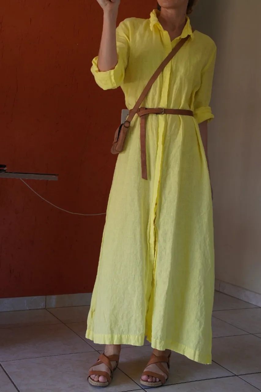 vestido chemise maxi de linho puro - Foto 2