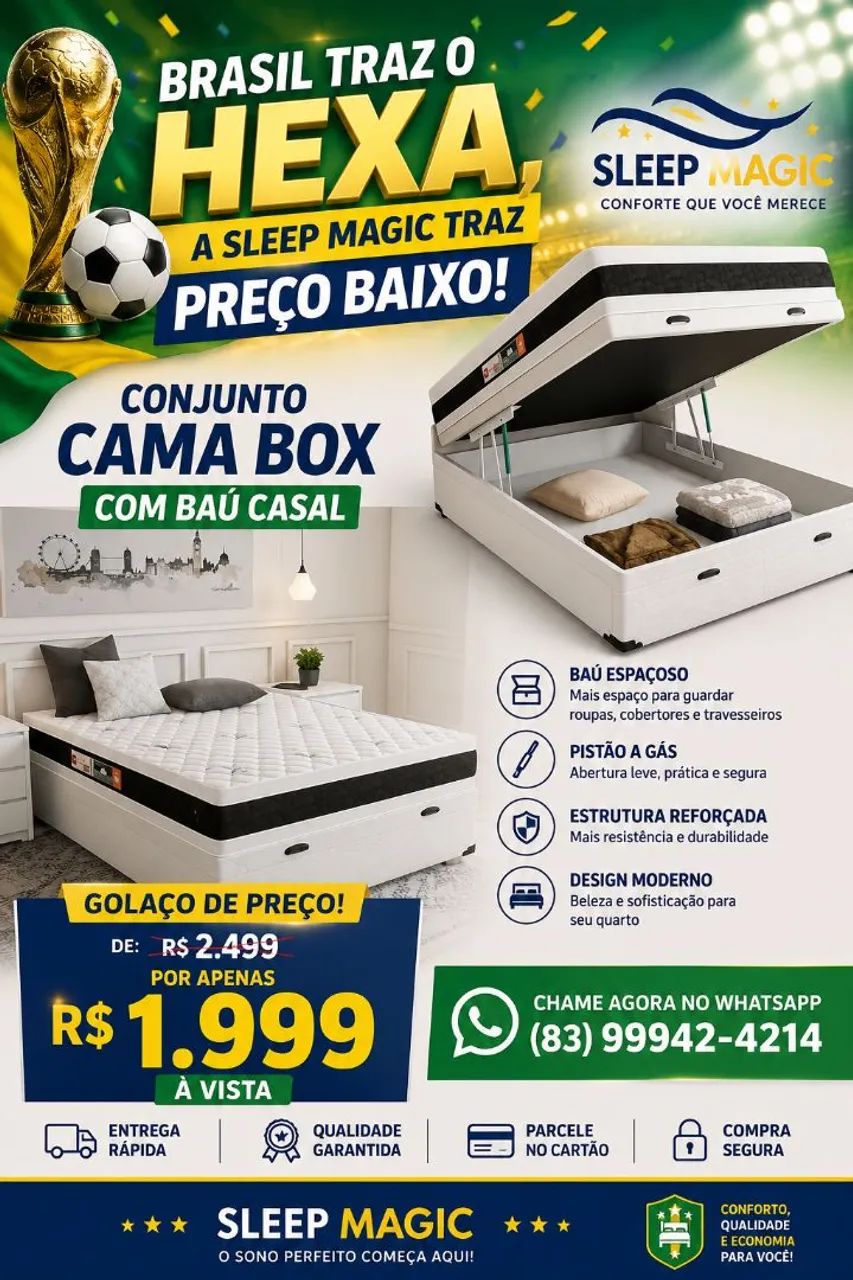 Base cama box baú e colchão 