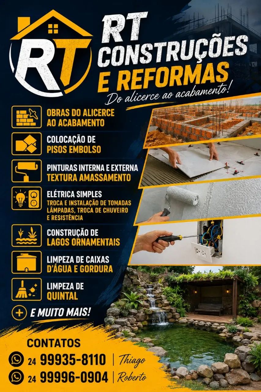 RT Construções e Reformas | Do Alicerce ao Acabamento | Orçamento sem Compromisso