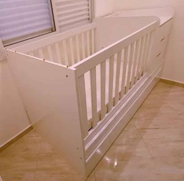 Berço 4 em 1 Branco com Cômoda, Bicama e Colchão D18 - Foto 3