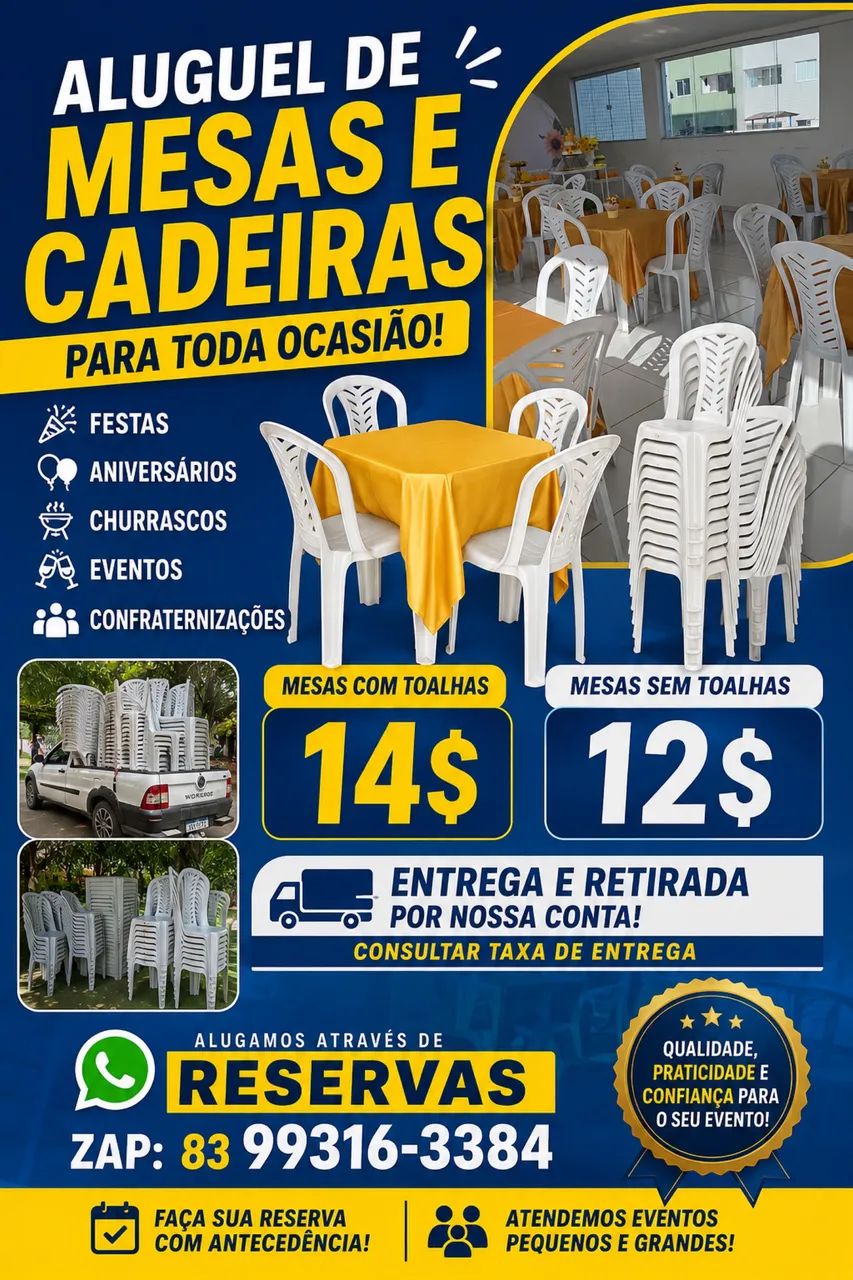Locação de mesas e cadeiras