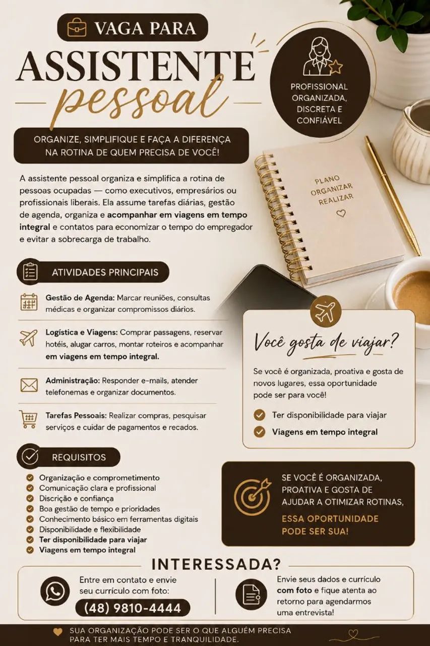 Vaga para Assistente Pessoal 