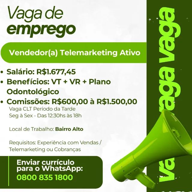 Telemarketing Ativo - Vendas - Com Experiência