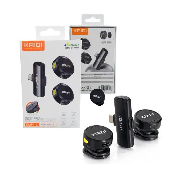 Microfone de Lapela Duplo Sem Fio Com Ímã Kaidi 