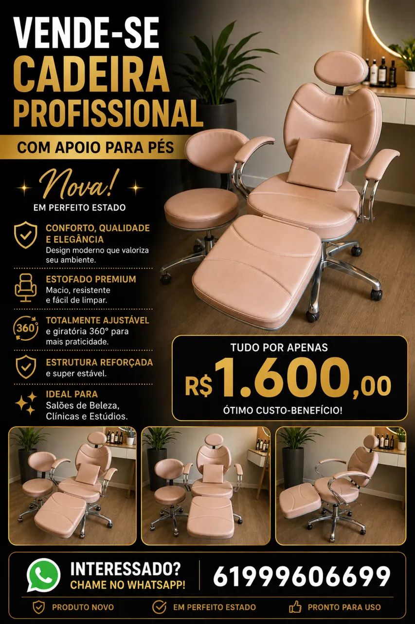 Cadeira para salão com inclinação total