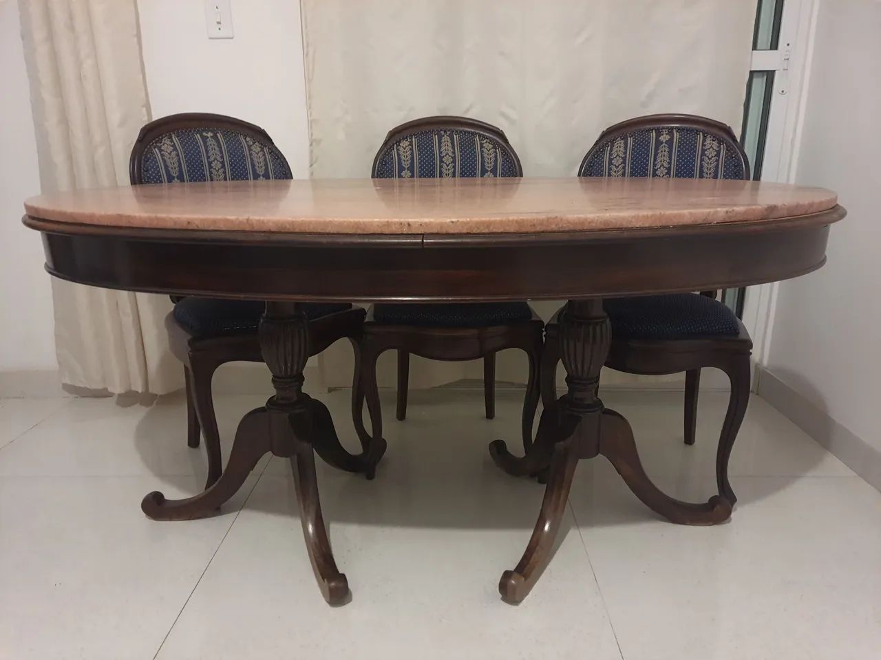 Mesa antiga de jacarandá e mármore rosa - Foto 4