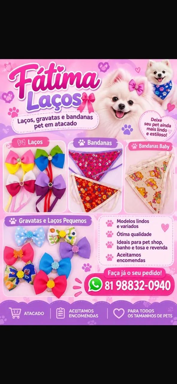 Laços e gravatas para banho e tosa