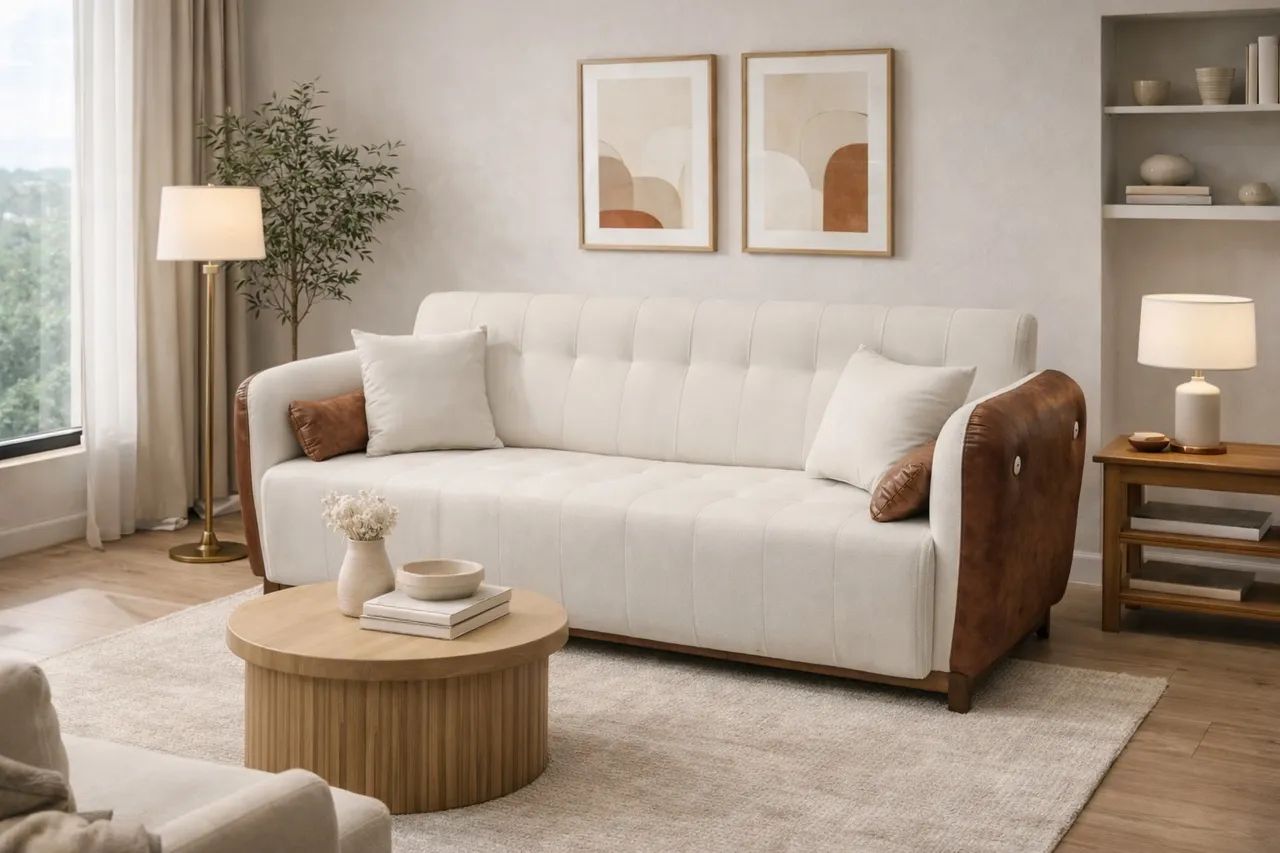 Sofá Living Linho com Corino NOVO