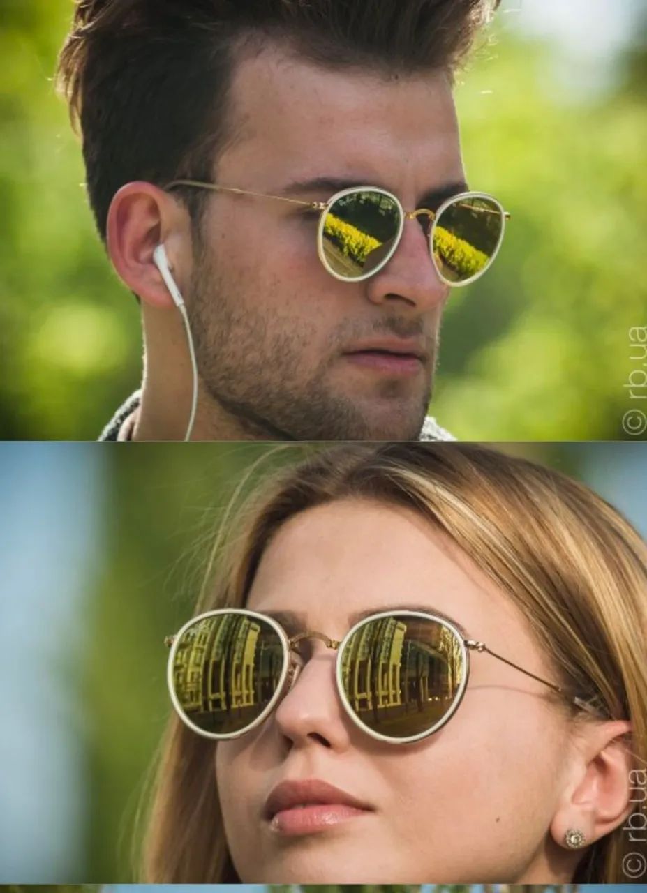 Óculos Ray-Ban Round RB 3517 metal dourado friso branco redondo