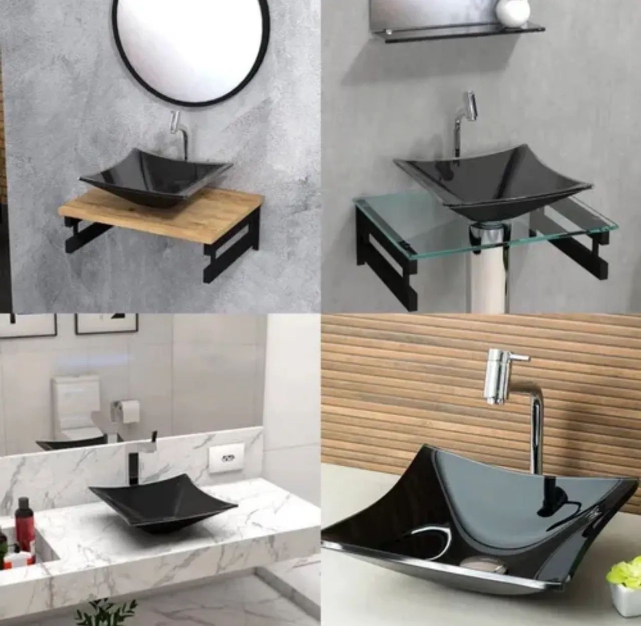 Cuba Pia De Vidro Resistente Preta Quadrada Para Banheiro - Foto 2