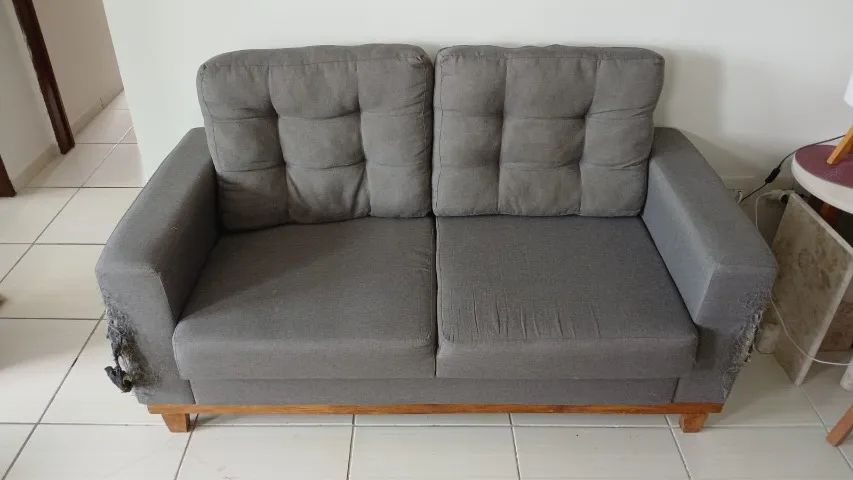 Sofá 2 Lugares Tecido Cinza