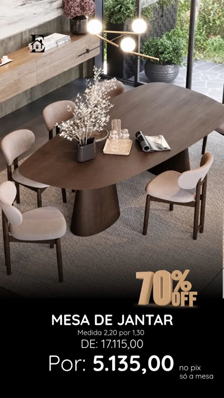 Mesa de jantar orgânica 2,20x1,30 J Marcon 