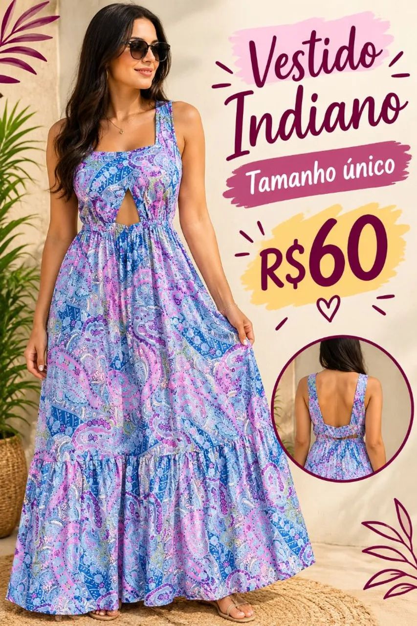 Vestido Indiano Tam Único 