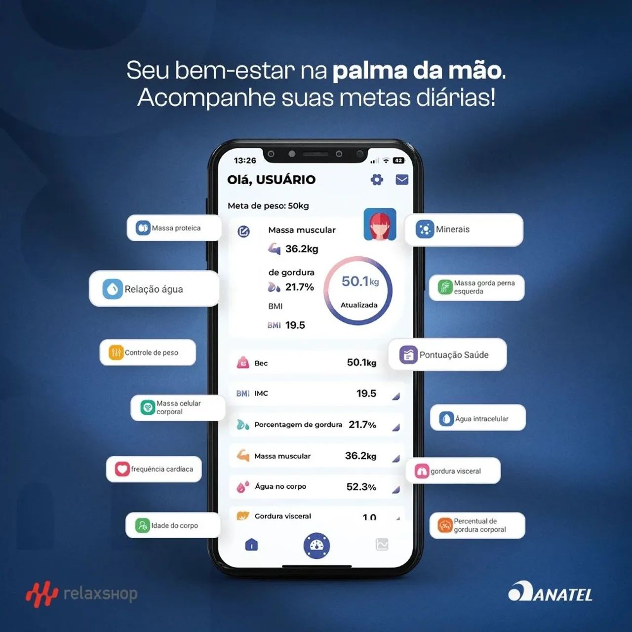 Balança bio impedância 55 Análises Corporais Digital - Foto 3