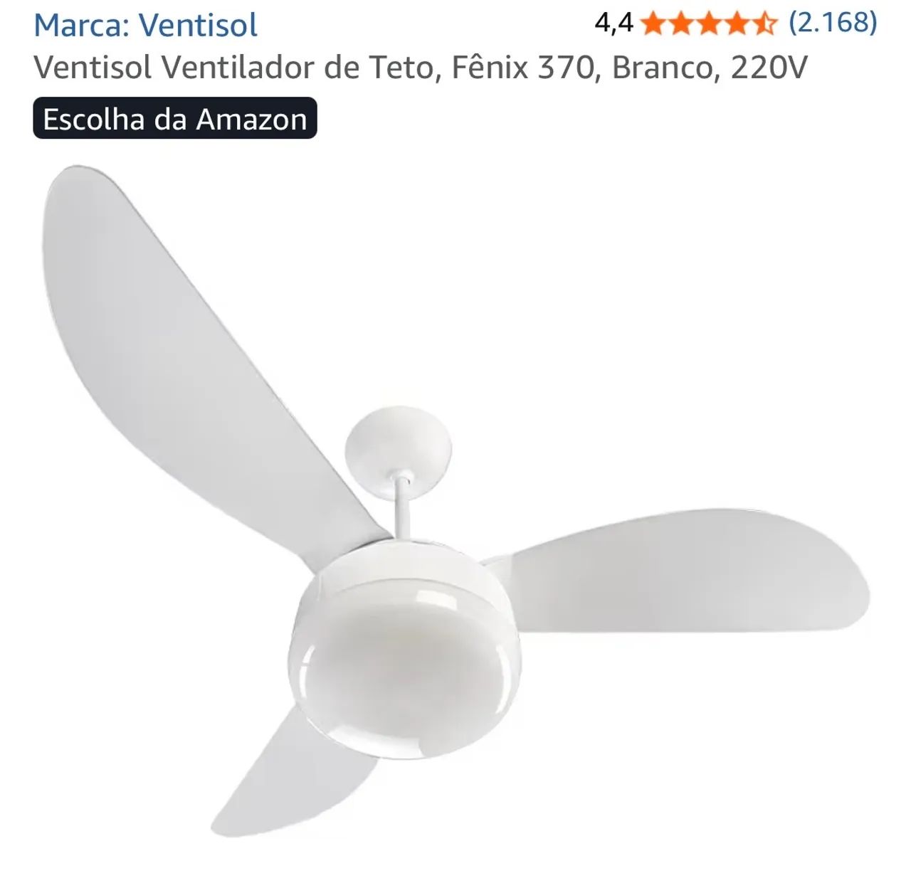 Ventisol Ventilador de Teto, Fênix 370, Branco, 220V - Foto 4