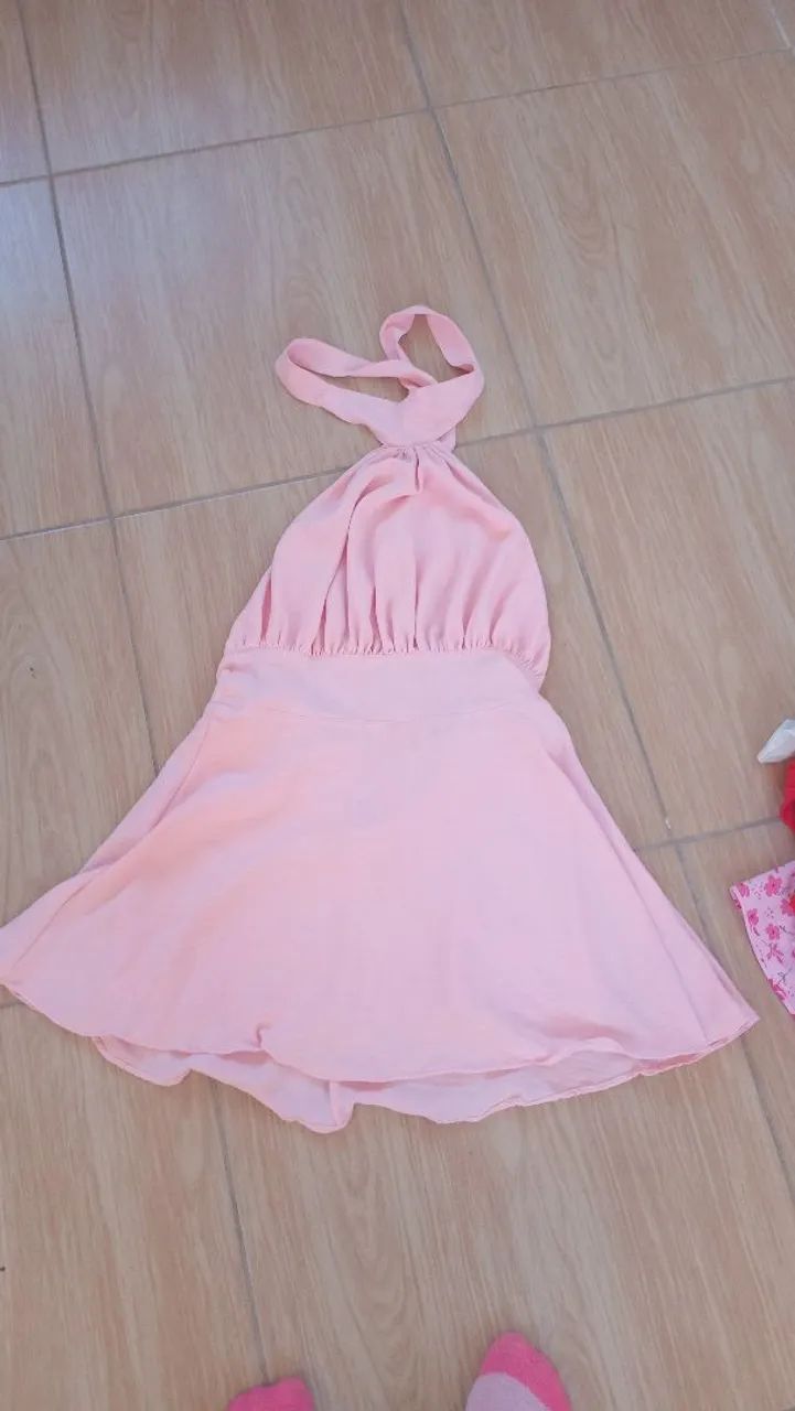 Vestido azul e rosa 