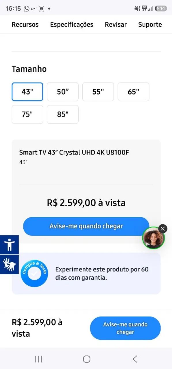 TV Samsung Crystal UHD 43 Polegadas - Foto 2