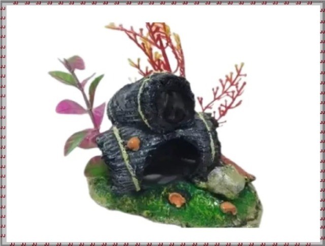 Enfeite de aquário Barril Duplo com tocas Bettas e plantas - Foto 2