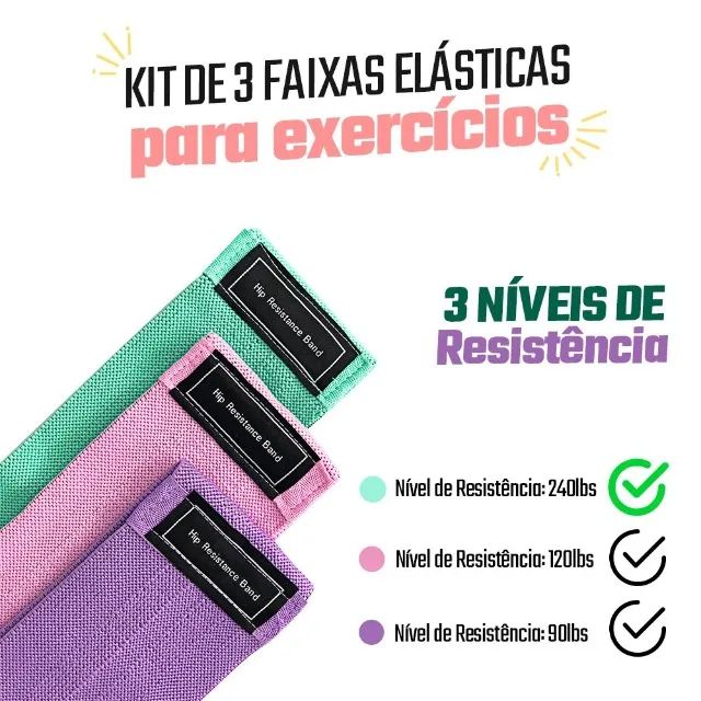 Kit Set De 3 Bandas Elásticas Resistencia Tela Fitness