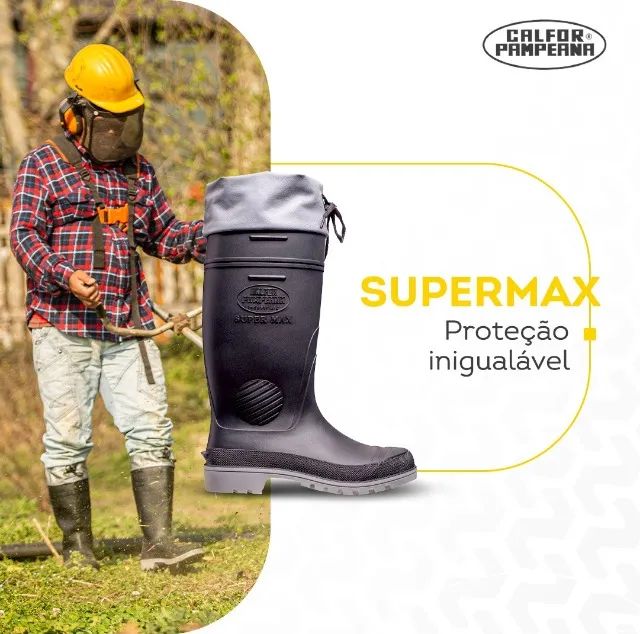 Bota Super Max Preta Pampeana Preta Cinza Amarrar CA 40400