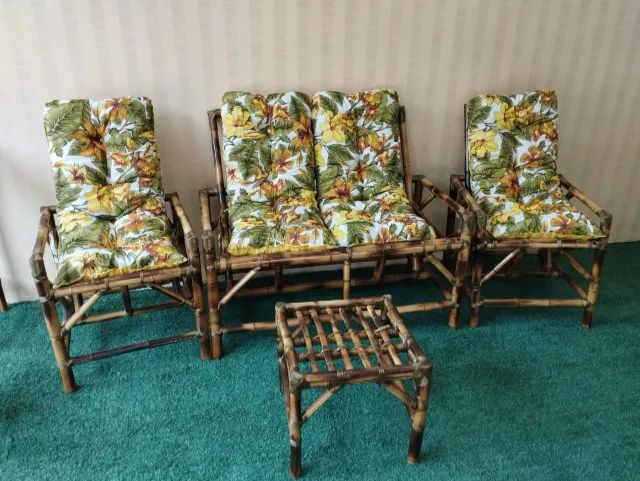 Conjunto de sofá de bambu para jardim varanda sacadas área externa móveis rústicos cadeira - Foto 5