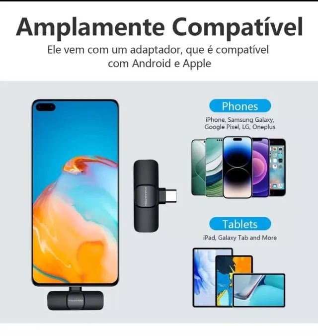 Microfone Sem Fio Tipo-c Lapela Celular Profissional - Foto 5