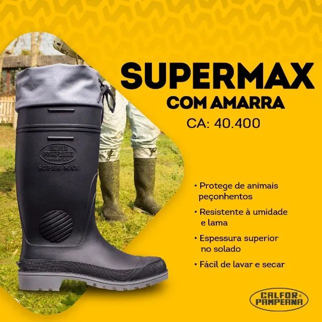 Bota Super Max Preta Pampeana Preta Cinza Amarrar CA 40400 - Foto 2
