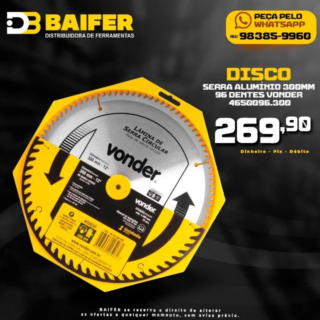 Disco Serra Alumínio 300mm 96 Dentes Vonder 