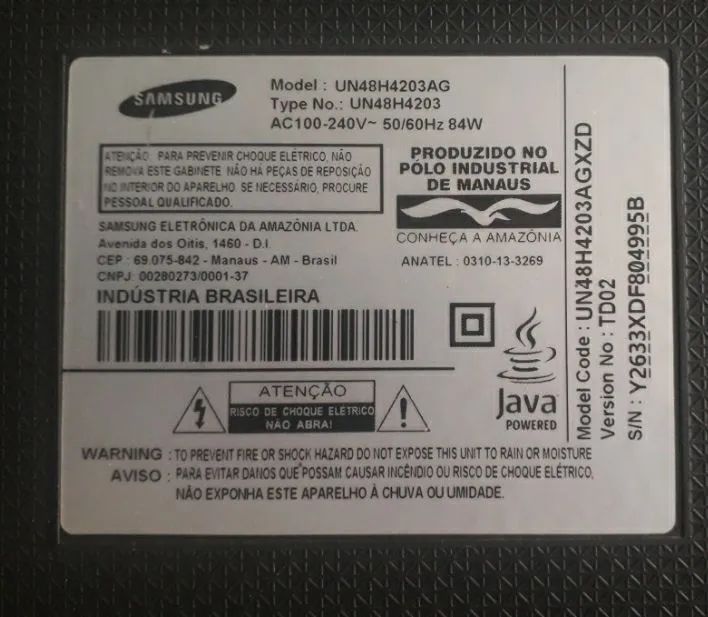 TV Samsung smart UN48H4203AG (peças)