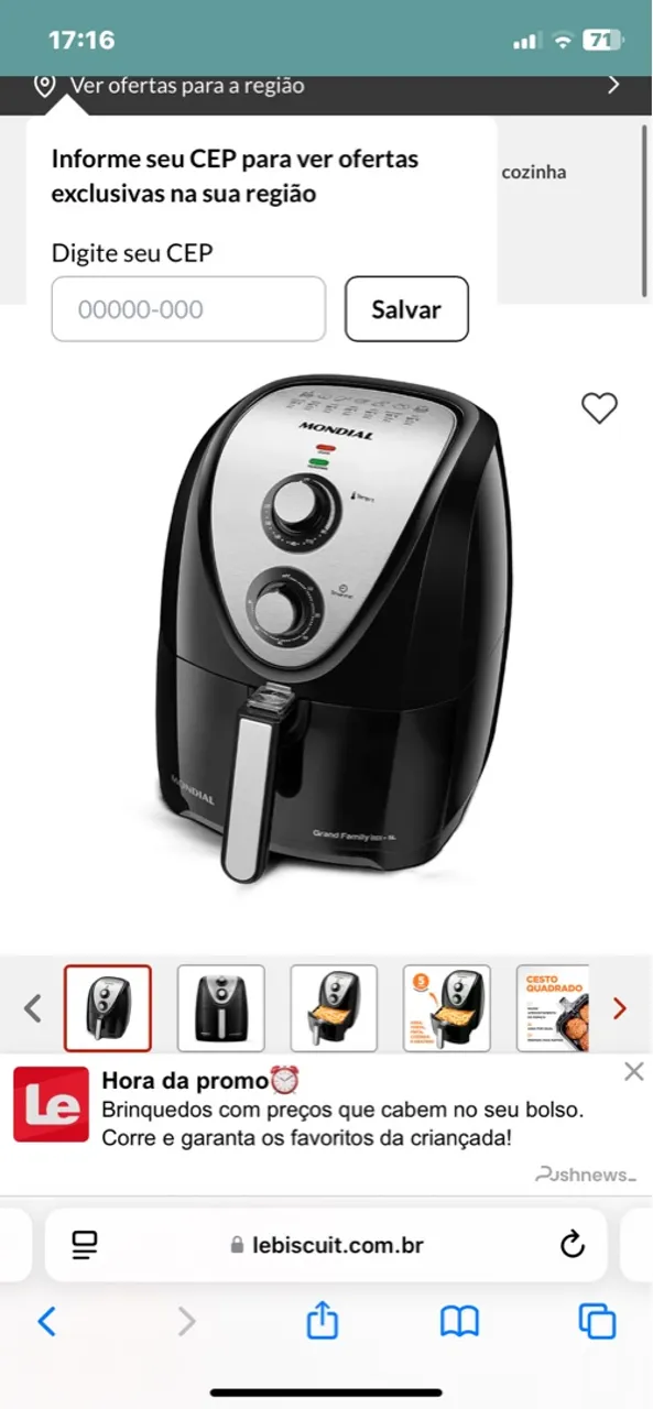 Fritadeira Elétrica Sem Óleo Mondial Grand Family Inox