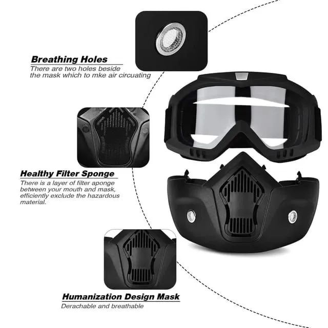 Máscara e óculos de proteção facial Motocross com filtro de boca - Foto 4