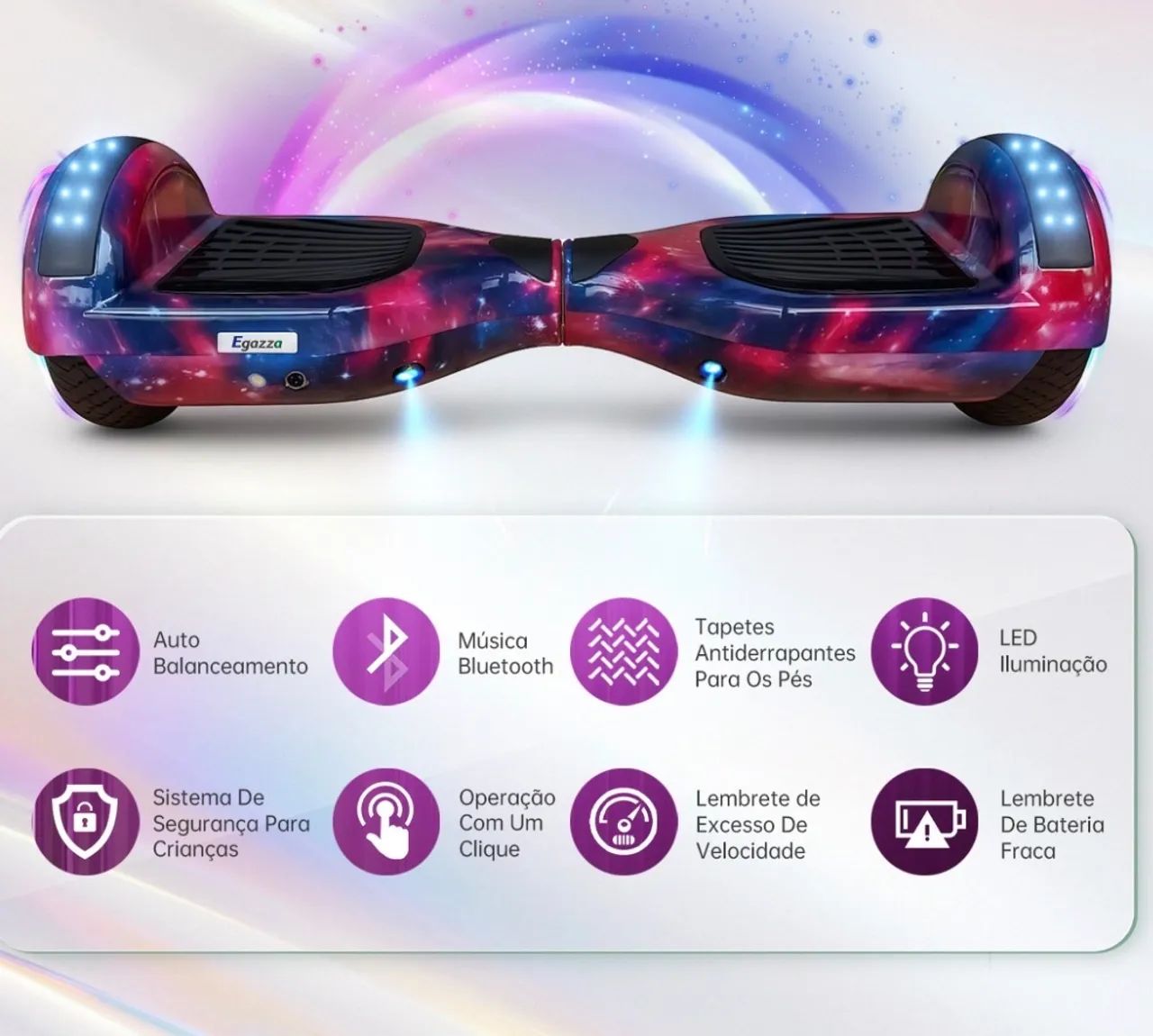 Hoverboad skate eletrico 6,5 Aurora led bluetooth e bolsa de transporte  - Foto 3