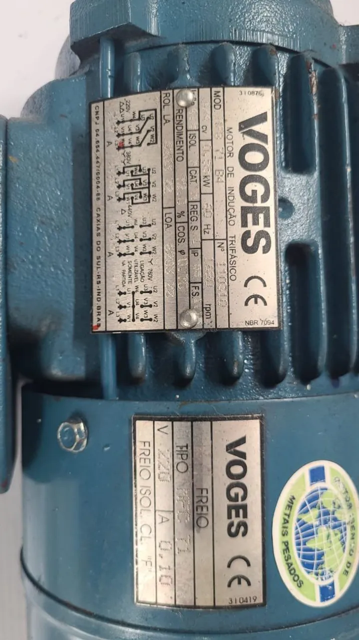 Motor Elétrico Voges Trifásico 0,10A 22 3/4 cv0V